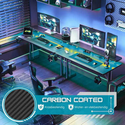 Five Stars® Game Bureau - 100x50x75 cm - Game Bureau mit LED-Beleuchtung - Black Carbon