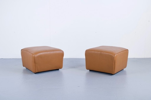 PAR DE REPOSAPIÉS/PUFS DE CUERO MARRÓN DS-47 DE SEDE PUBLISHER, DÉCADA DE 1970