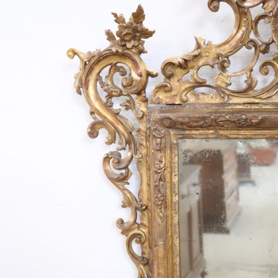 Antieke vergulde wandspiegel, Italië 19e eeuw, Hout, Glas, Gold, Barok (foto 5 van 14)