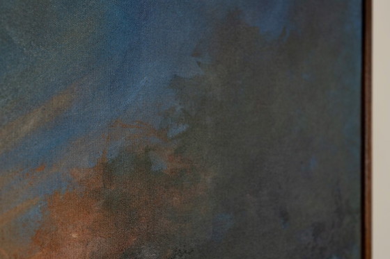 Large Original Blue and Orange Abstract Landscape Painting, Textured Acrylic Canvas - Whispering Embers (photo 21 of 23)