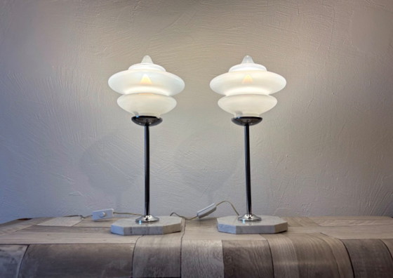 Paire de lampes Space Age - Design - Vintage - Murano - Années 70, Verre, Métal, Blanc, Modern (photo 9 sur 12)