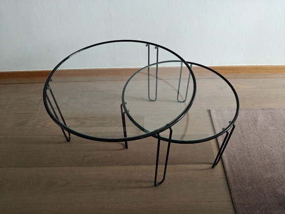Image 1 of Set of vintage glass coffee tables / nesting tables – Italian design