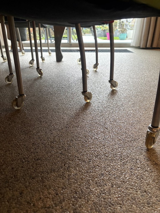 Image 1 of Zinc dining table with or without 8 leather chairs (Henders & Hazel) on wheels