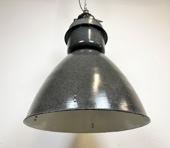 Image 1 of Large Dark Grey Enamel Industrial Factory Lamp from Elektrosvit, 1960s