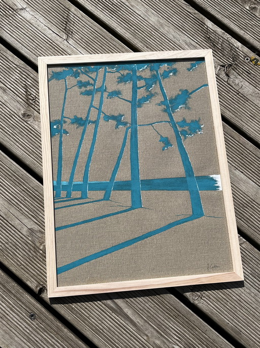 Vinyl painting "California Blue" on 345g raw canvas. Size 40x30cm.