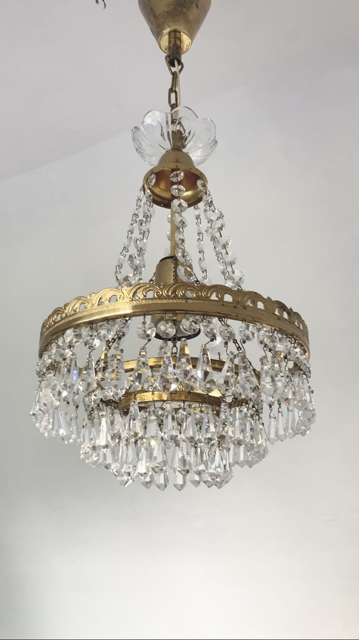 Vintage Jablonec Preciosa Crystal Chandelier, 1960s Bohemian Crystal Pendant Light