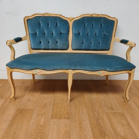 Banc Vintage Brocante Rococo Queen Ann pour Hall et Boudoir – Textile (photo 3 of 20)
