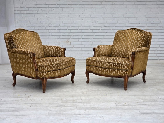 Image 1 of 1950s Danish Relax Chair, Furniture Velour, Carved Ash Wood