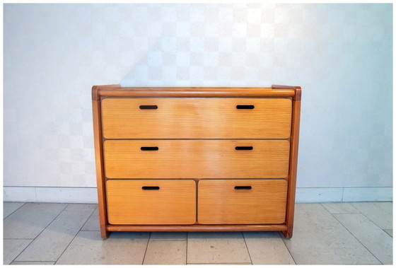 Image 1 of Massief grenenhouten ladekast, brutalistische stijl, 1980