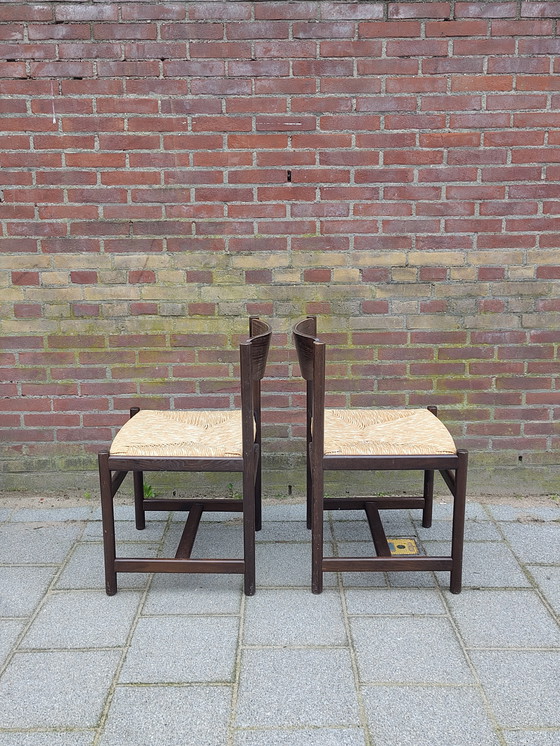 Image 1 of Retro vintage chairs with wicker 70s Pastoe