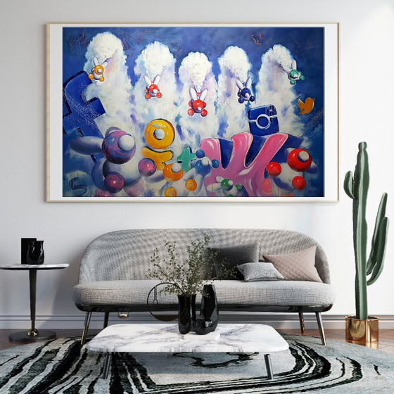 Original Oil Painting Pop Art Symbolism Intervention, Paintings & Drawings, Canvas, Other, Blue (photo 2 of 7)