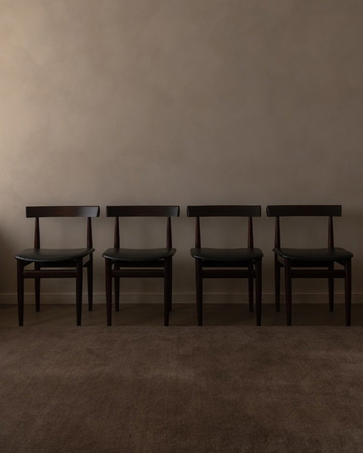 Juego de 4 sillas de comedor vintage Hans Olsen "Roundette" para Frem Røjle · Serie modelo 631/630