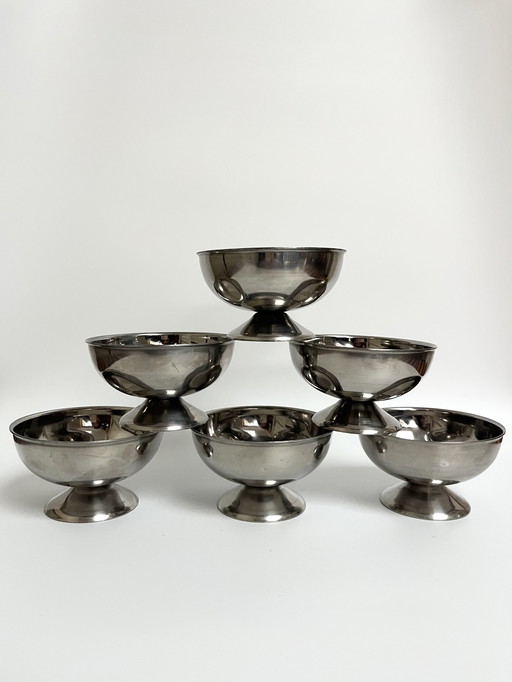 Set di 6 tazze da dessert vintage placcate in argento - Francia, anni '60