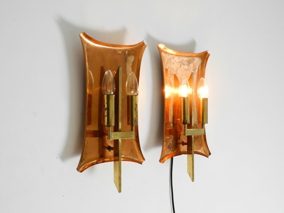 Image 1 of Appliques murales d'église uniques, grandes et lourdes, de style milieu du siècle, en cuivre et laiton