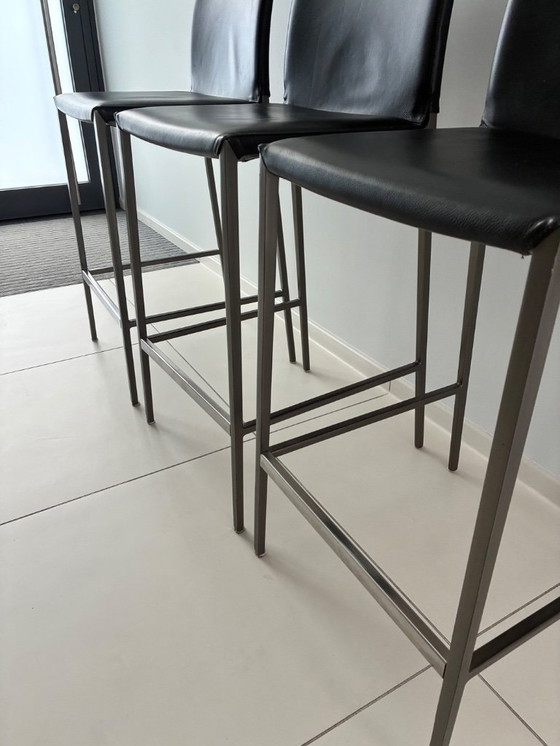 Image 1 of 3x Taburete de bar Zanotta Lio - cuero negro