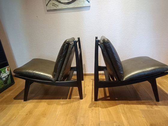 Image 1 of 2x lederen Fauteuils - Olijfgroen - Artwood 