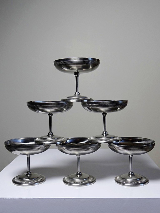 6 Coupelles à dessert sur pied en inox vintages style bistrot Jean Couzon