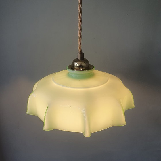 Vintage French Pendant Lamp - Pastel Green Opaline Glass. – Metal (photo 16 of 19)