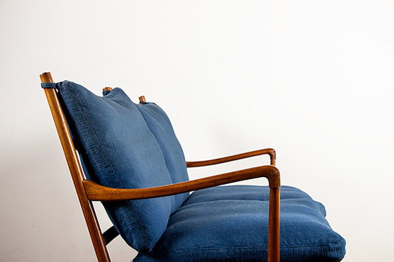 Image 1 of 2-seat Danish sofa in mahogany and cane, model PJ 149/2 OR "Colonial chair" by Ole Wanscher for Poul Jeppesen.