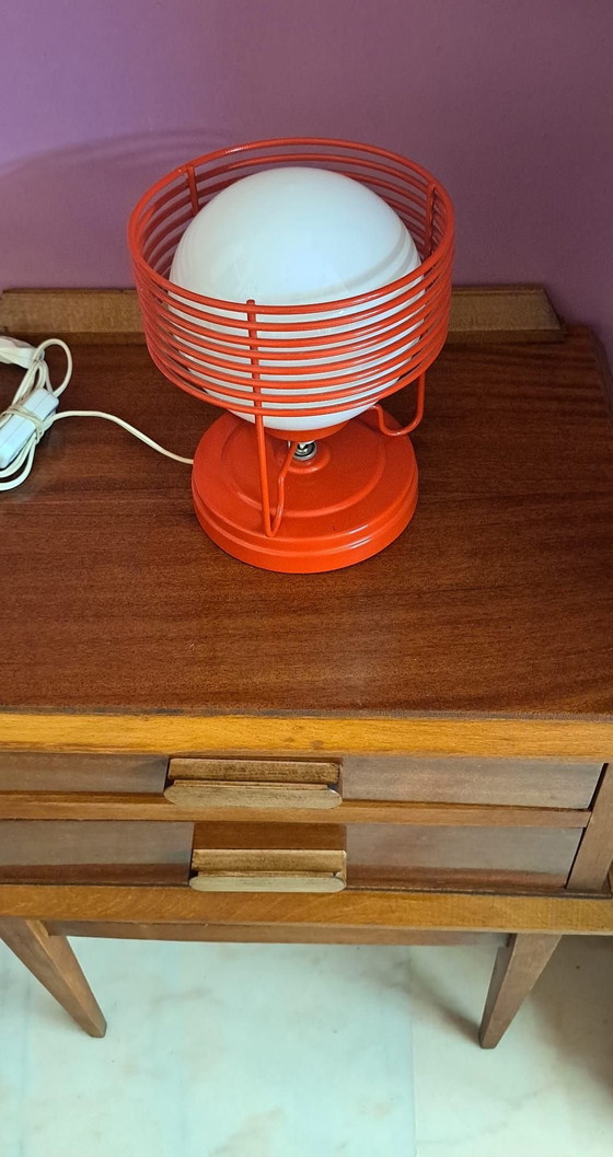Tafellamp uit de jaren 70, Tafellampen, Glas, Metaal, Rood (foto 2 van 6)