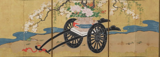 Image 1 of Par de biombos japoneses plegables de 200 años de antigüedad.