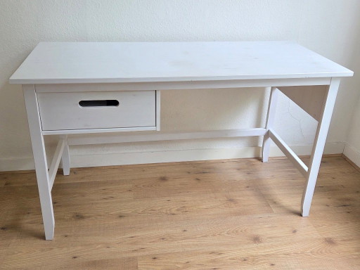 Scrivania in pino massello bianca (129 cm) – Massima qualità tedesca – bureau, Wood (photo 2 of 6)