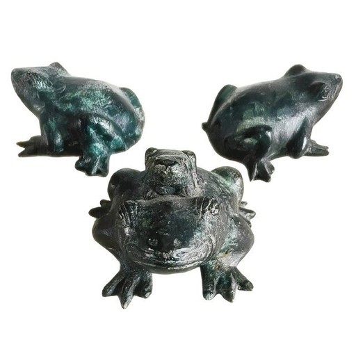 Set vintage di rane madre e figlio in bronzo, patina verde, anni '60