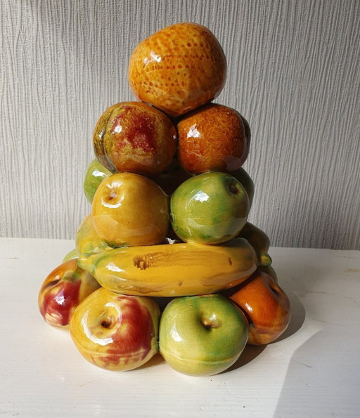 Tour à fruits en céramique, poterie portugaise, décoration vintage