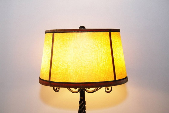 Image 1 of Lampe Beistelllampe Eisen Kunstleder 73cm Vintage