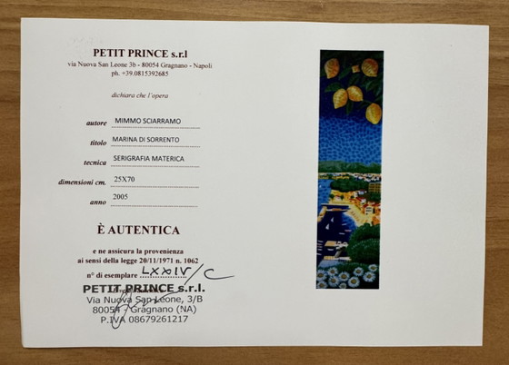 1. Mimmo Sciarrano silkscreen, 25x70cm Marina Di Sorrento in frame – Lithographs & prints, Paper (photo 6 of 6)