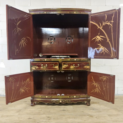 Vintage Chinese / Oosters kast bladgoud/ tradioneel tafereel / Bohemian kast / Aziatische kast