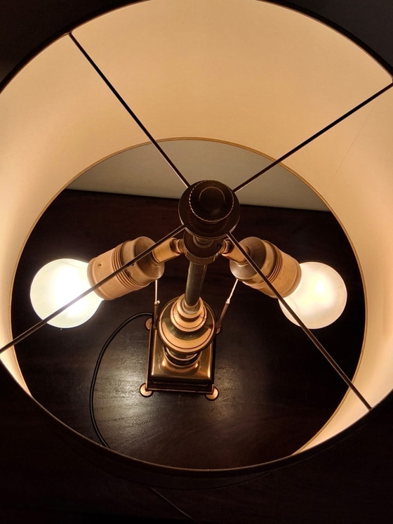 Image 1 of messing tafellamp dubbele lamp met trekkoord 