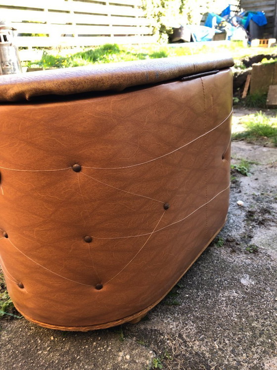 Image 1 of Beautiful vintage faux leather pouf storage pouf ottoman 1950s/60s