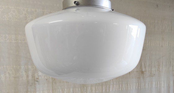 Image 1 of Bauhaus style pendant light, opaline globe XL, 30cm diameter - early 20th century