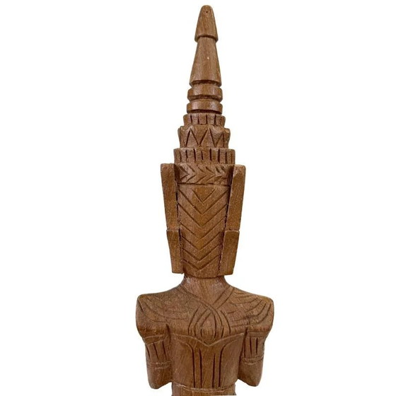 Paire de Gardiens Tephanom Thaïlandais Vintage - 51 cm - Bois de Teck Massif Sculpté à la Main - circa 1960 (photo 23 of 24)
