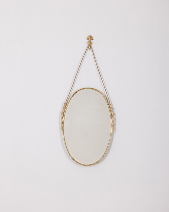 Image 1 of Miroir mural vintage des années 50 en laiton décoré Design italien