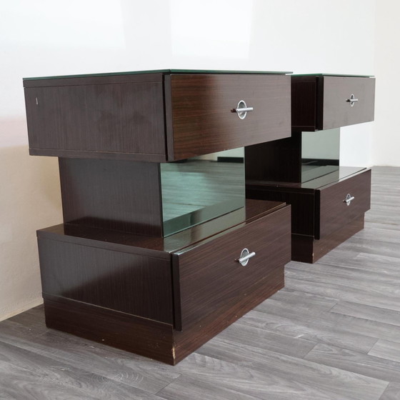 Image 1 of Coppia Di Comodini Ebano Macassar Cubic Design Modernariato Anni ‘80