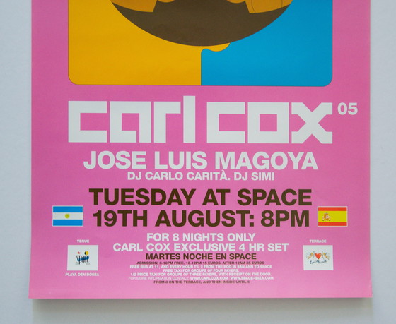 Image 1 of Origineel Vintage Carl Cox at Space/Ibiza 2005 / Uitstekende Staat / 59x32cm