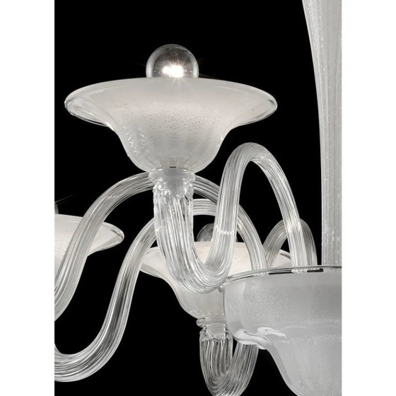 Image 1 of Moderner venezianischer Murano-Glas-Kronleuchter in transparenten und weißen Tönen mit Silberblatt