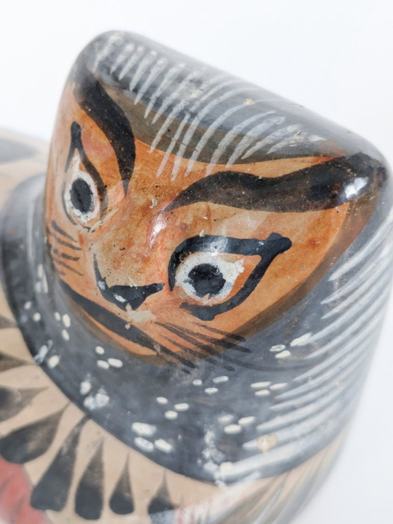 Statuetta vintage di gatto in ceramica Tonalá, Messico, dipinta a mano, arte popolare nei colori ocra e (photo 10 of 15)