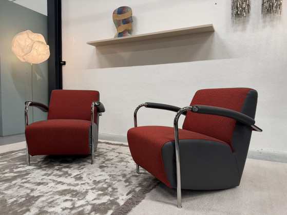 2 Poltrone Leolux Scylla rosso grigio, Altro, Pelle (foto 3 di 9)