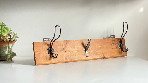 Vintage Wood and Steel School Coat Rack
