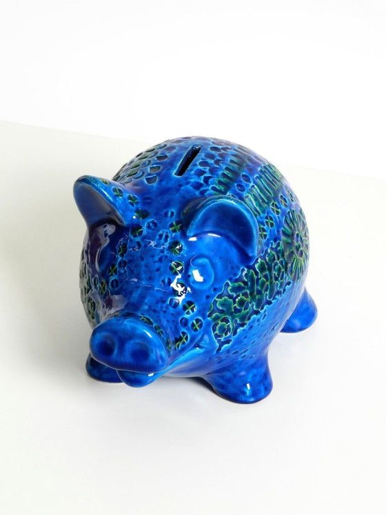 Image 1 of Beautiful 1960s large Rimini Blu ceramic pig money box by Aldo Londi for Bitossi Italy