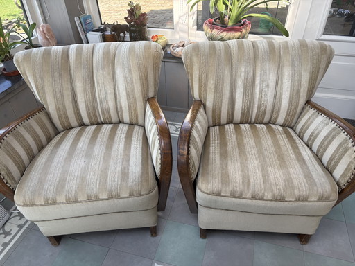 Twee vintage fauteuils met vering