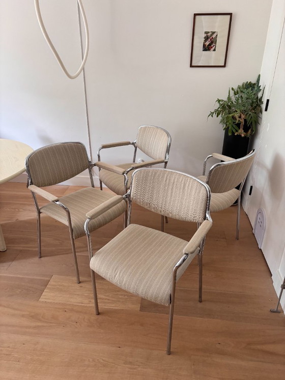 Set di 4 sedie vintage in cromo beige – Sedie da pranzo, Tessile (photo 2 of 11)