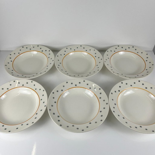 Set van 6 GIEN soepborden, Primefleur creatie, model "Constellation", 1950