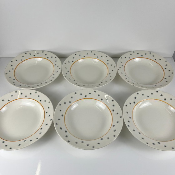Image 1 of Set van 6 GIEN soepborden, Primefleur creatie, model "Constellation", 1950