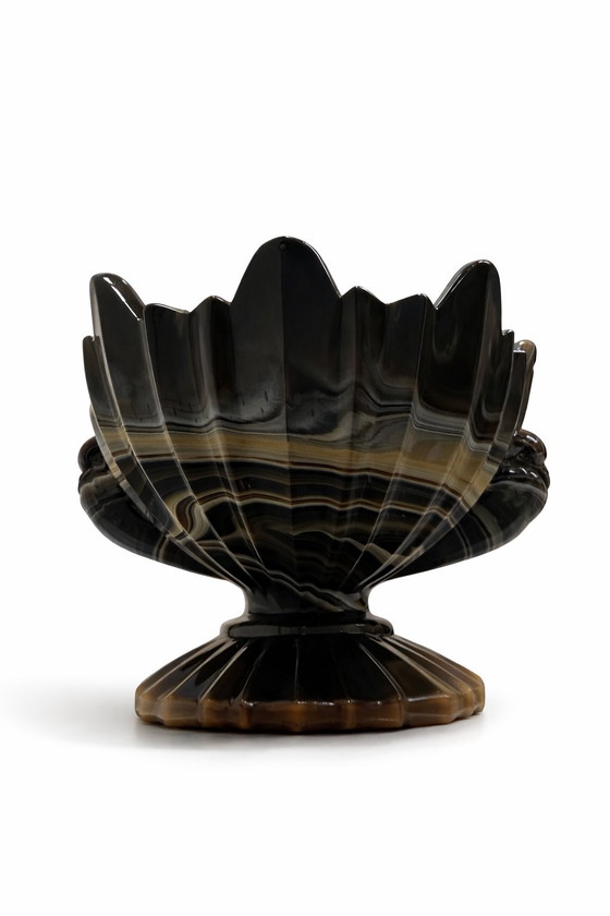 Image 1 of Zeldzaam Art Deco onyx glazen tafelstuk met duiven – STS Abel Zagreb, 1930