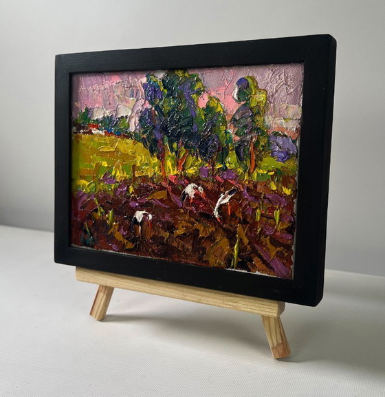 Image 1 of Original Oil Painting Summer Sunset Landscape The un sets and speaks of peace