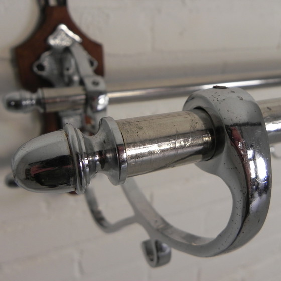 Image 1 of Chrome Art Deco Wall Coat Rack With 6 Hooks, 1930s